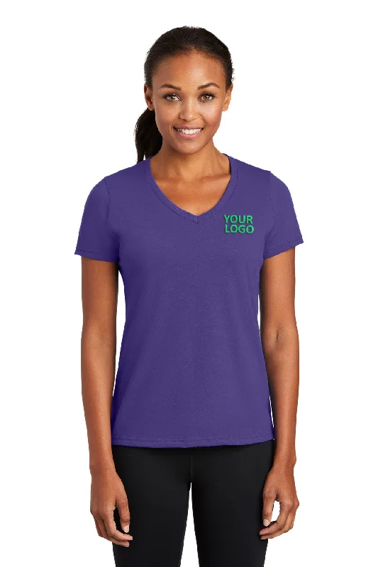 Port & Company Ladies Performance Blend Customized V-Neck Tee's, Purple