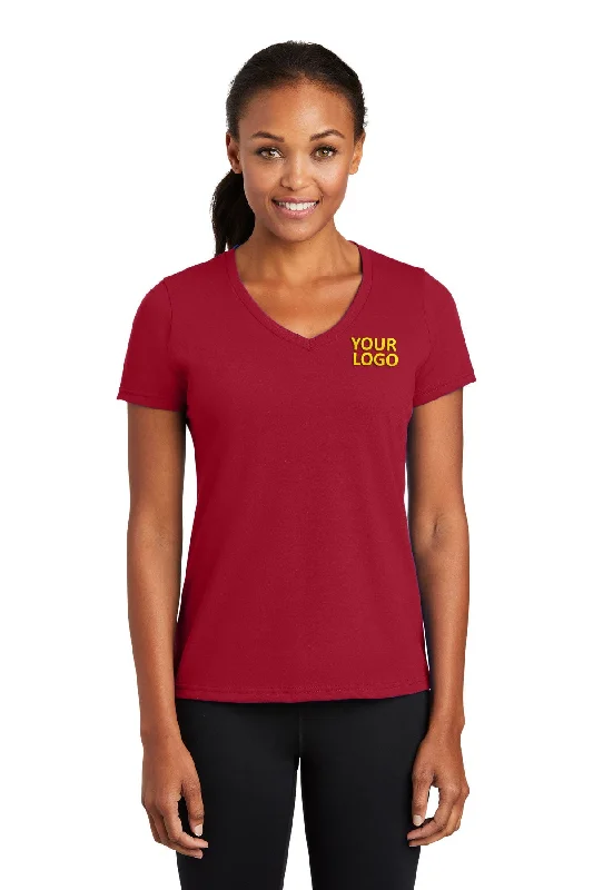 Port & Company Ladies Performance Blend Customized V-Neck Tee's, Red