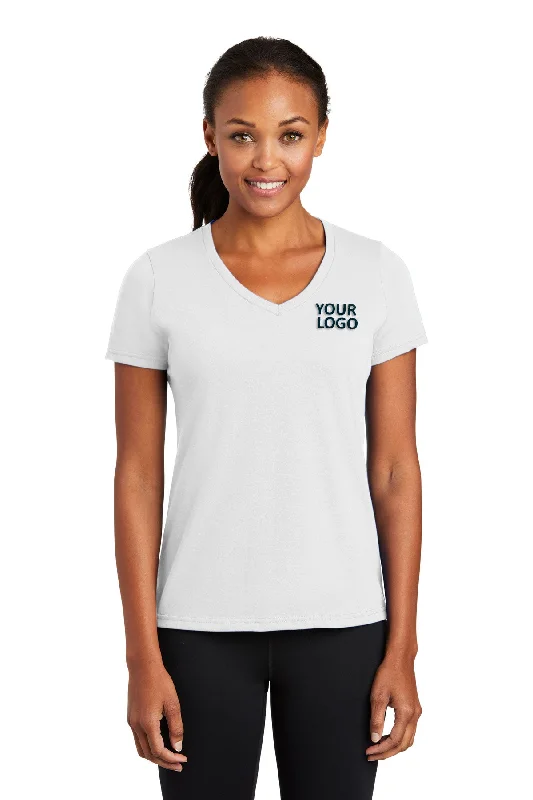 Port & Company Ladies Performance Blend Customized V-Neck Tee's, White