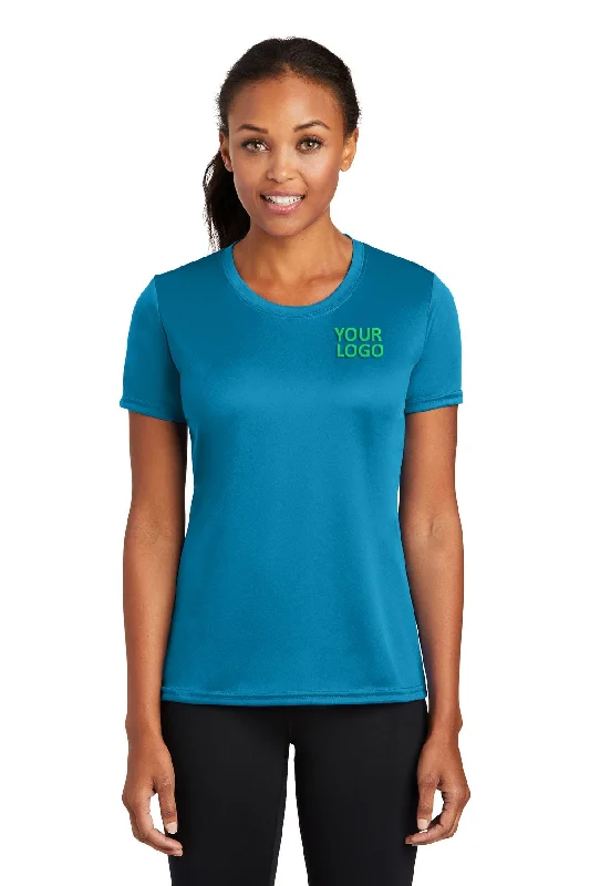 Port & Company Ladies Performance Branded Tee's, Neon Blue