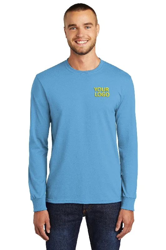 Port & Company Long Sleeve Custom Core Blend Tee's, Aquatic Blue