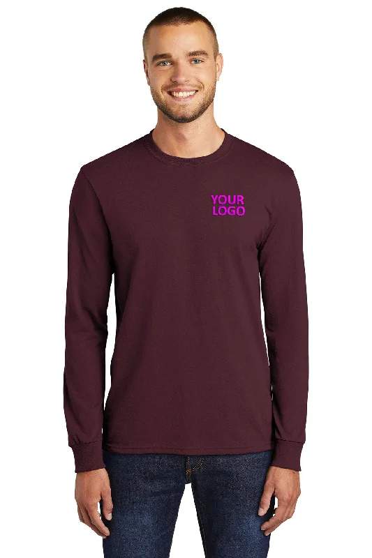 Port & Company Long Sleeve Custom Core Blend Tee's, Athletic Maroon