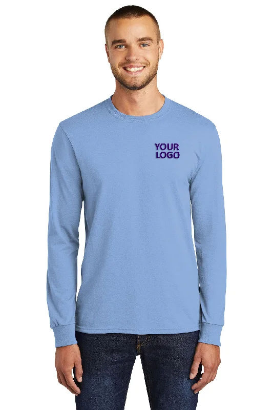 Port & Company Long Sleeve Customized Core Blend Tee's, Light Blue