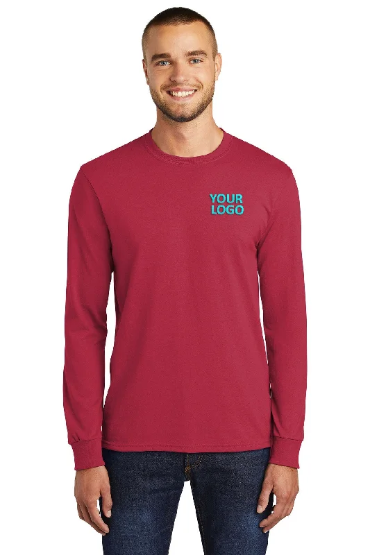 Port & Company Long Sleeve Branded Core Blend Tee's, Red