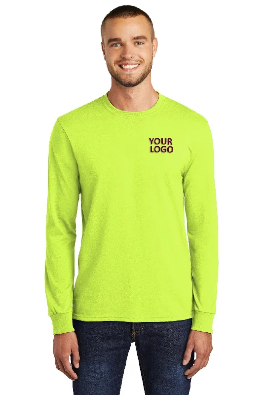 Port & Company Long Sleeve Branded Core Blend Tee's, Safety Green