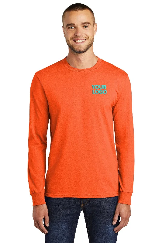 Port & Company Long Sleeve Branded Core Blend Tee's, Safety Orange