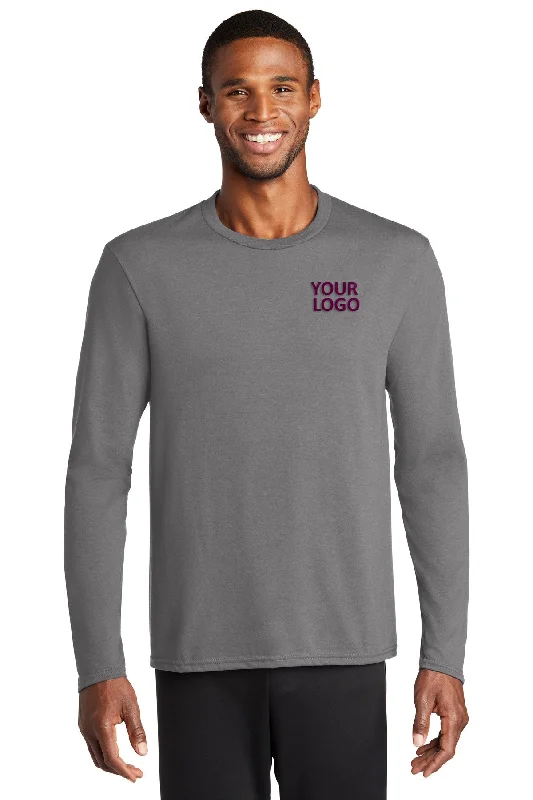 Port & Company Long Sleeve Performance Custom Blend Tee's, Medium Grey