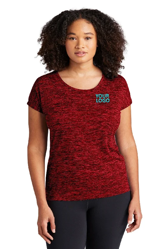 Sport-Tek Ladies PosiCharge Electric Heather Customized Sporty Tee's, Deep Red- Black Electric