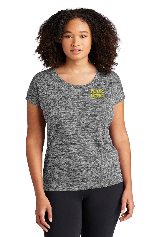 Sport-Tek Ladies PosiCharge Electric Heather Customized Sporty Tee's, Grey-Black Electric