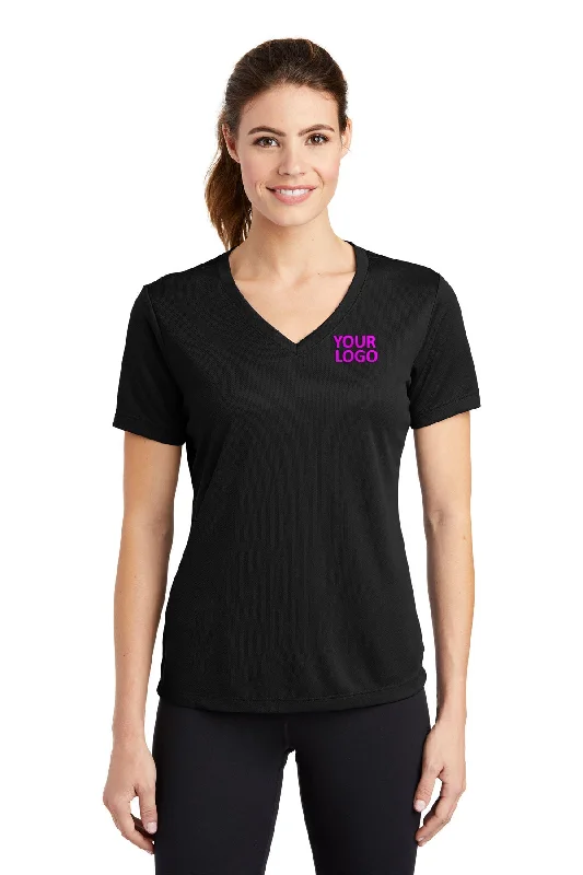 Sport-Tek Ladies PosiCharge Customized RacerMesh V-Neck Tee's, Black