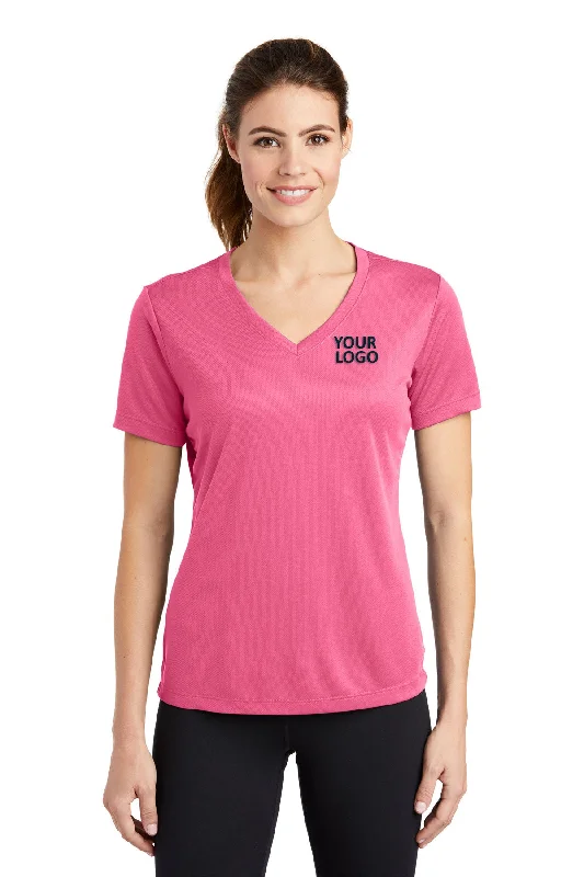 Sport-Tek Ladies PosiCharge Branded RacerMesh V-Neck Tee's, Bright Pink