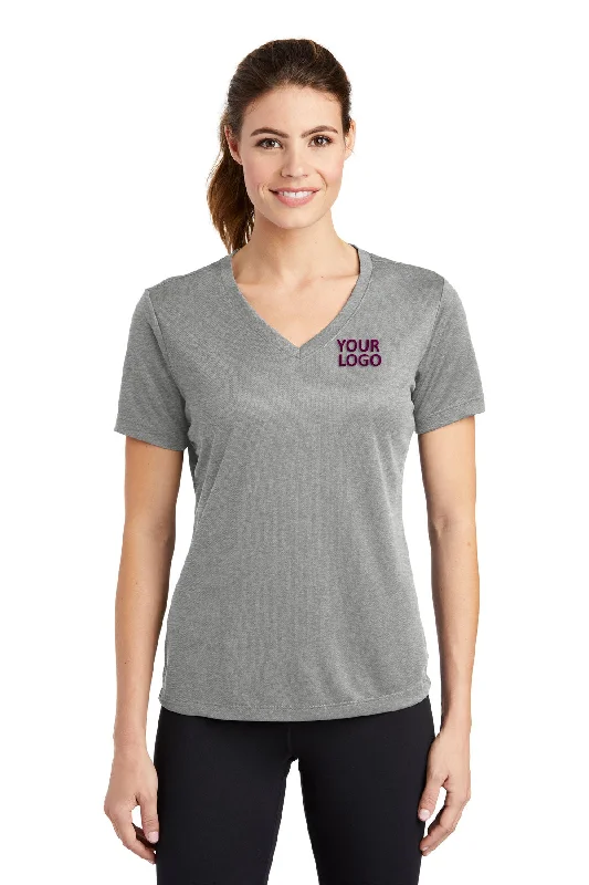 Sport-Tek Ladies PosiCharge Branded RacerMesh V-Neck Tee's, Grey Heather