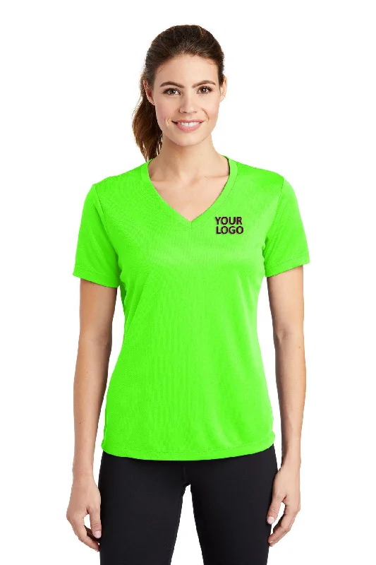 Sport-Tek Ladies PosiCharge Branded RacerMesh V-Neck Tee's, Neon Green