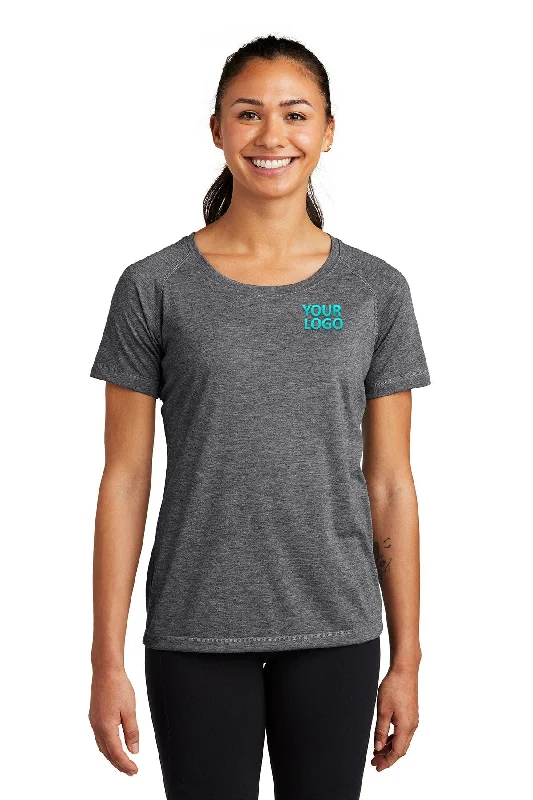 Sport-Tek Ladies PosiCharge Customized Tri Blend Wicking Scoop Neck Raglan Tee's, Dark Grey Heather