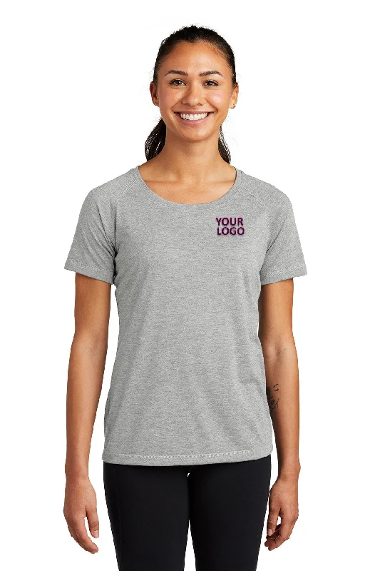 Sport-Tek Ladies PosiCharge Customized Tri Blend Wicking Scoop Neck Raglan Tee's, Light Grey Heather