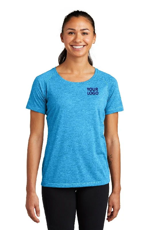 Sport-Tek Ladies PosiCharge Custom Tri Blend Wicking Scoop Neck Raglan Tee's, Pond Blue Heather