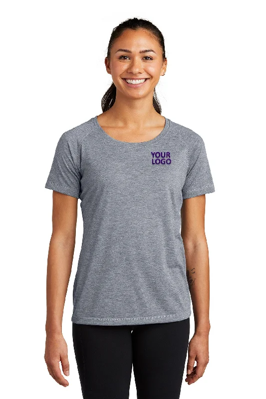 Sport-Tek Ladies PosiCharge Custom Tri Blend Wicking Scoop Neck Raglan Tee's, True Navy Heather