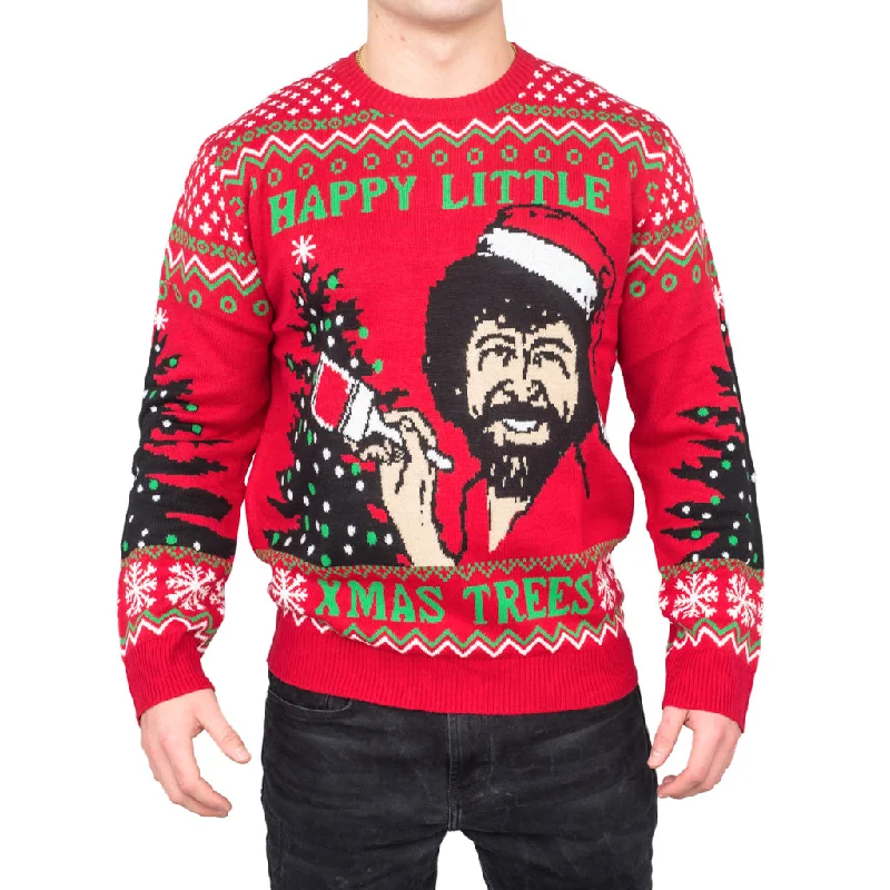 Bob Ross Happy Little Xmas Trees Ugly Christmas Sweater