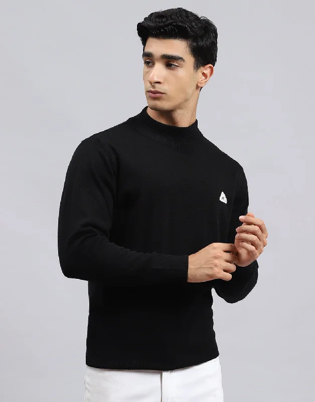 Men Black Solid Turtle Neck Full Sleeve Pullover